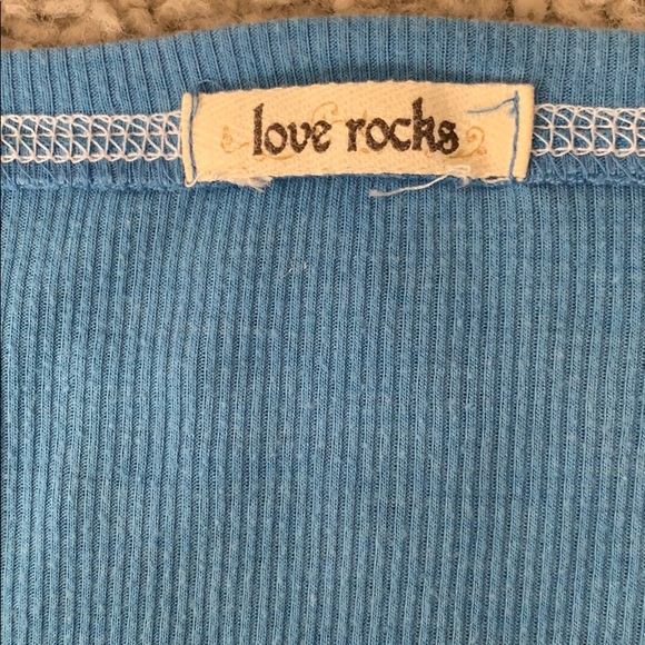 Love Rocks Blue Ribbed Deep V Neck Shirt - Picture 2 of 4